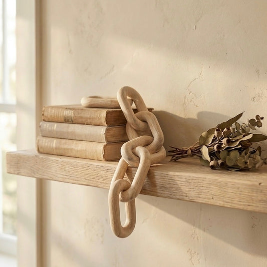 Acacia Wood Chain Link Decor — Sculptural Shelf & Coffee Table Accent