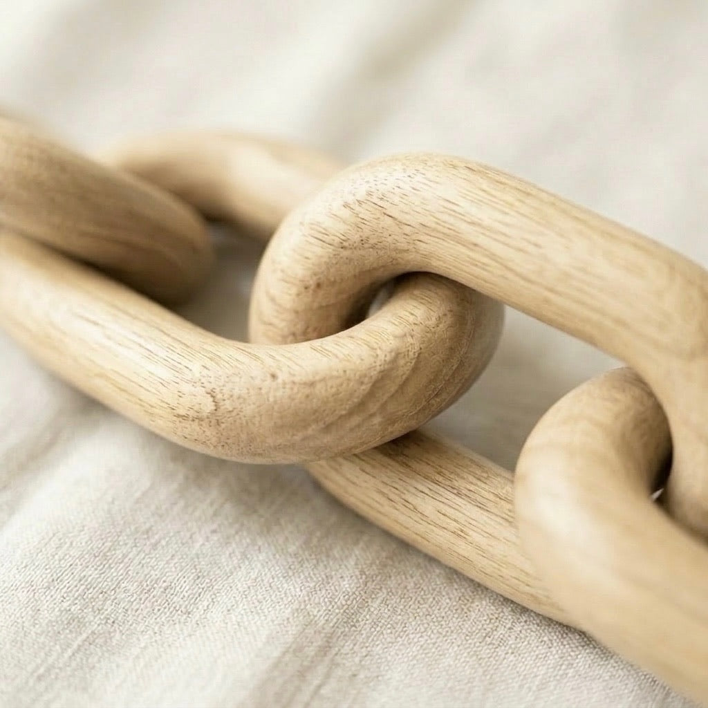 Acacia Wood Chain Link Decor — Sculptural Shelf & Coffee Table Accent